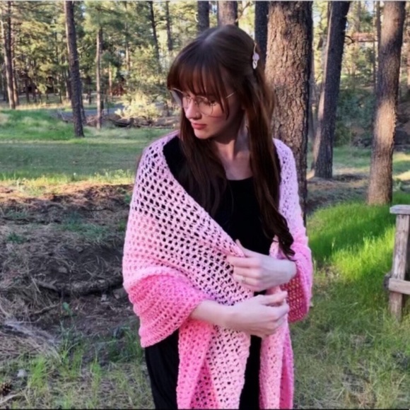 Handmade Accessories - Handmade Crocheted Pink Color-Block Shawl!